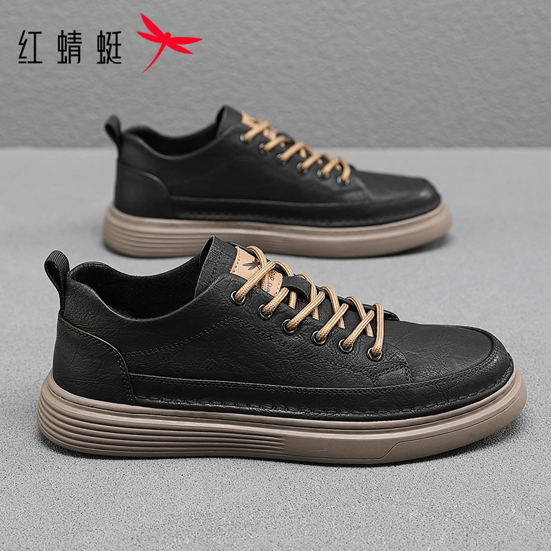 红清晰皮鞋男款秋冬新款增高耐磨运动休闲鞋百搭潮流黑色板鞋子男