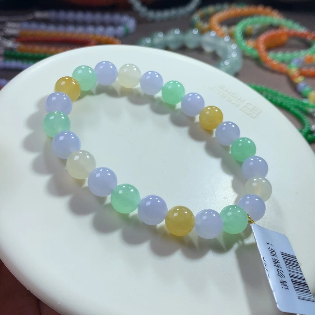 翡翠未镶嵌手链冰胶马卡龙多宝单圈 卡8