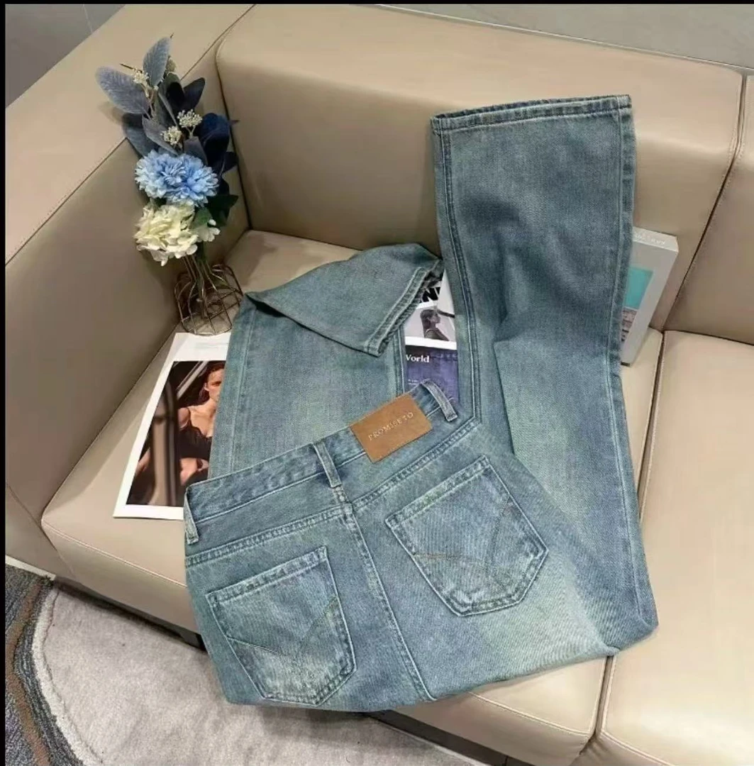 2025夏季新款韩版高腰雾霾蓝阔腿直筒牛仔裤女宽松百搭拖地长裤