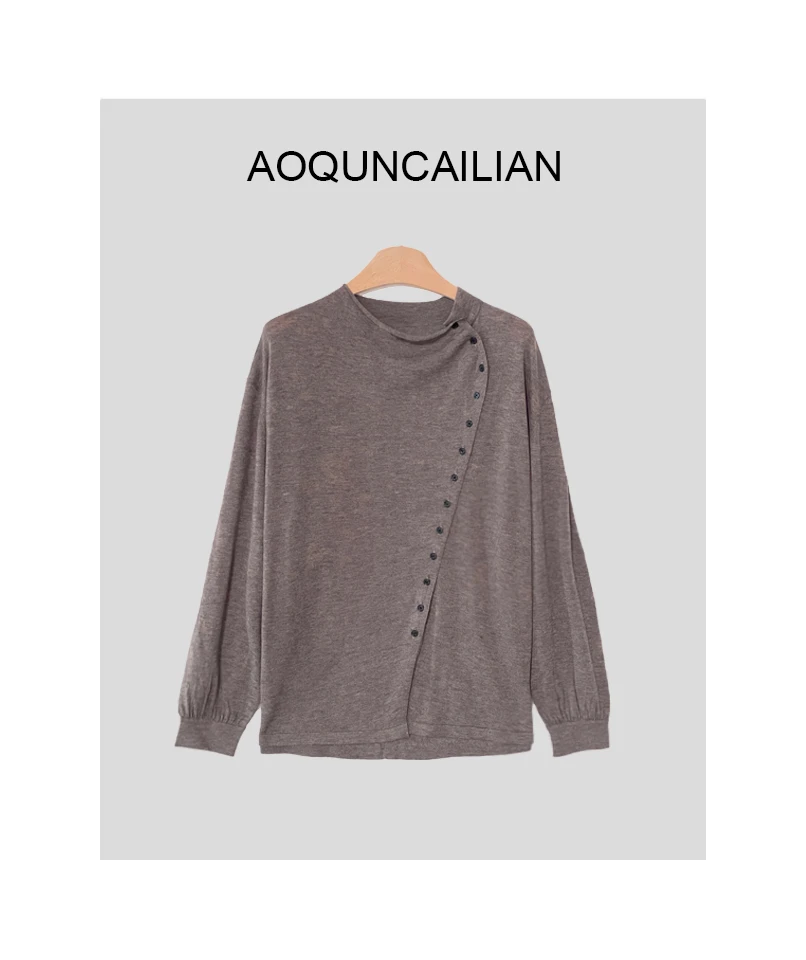 AoQunCaiLian秋季时尚设计感宽松侧扣针织上衣-GG25127