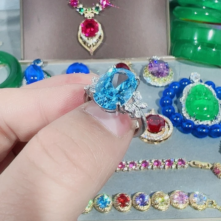 钨金红色蓝色满钻镶嵌