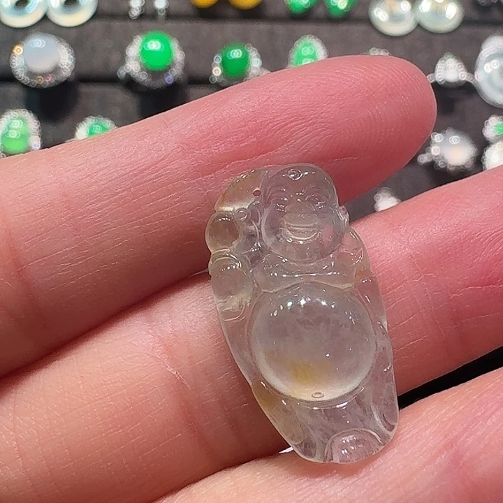 翡翠裸石冰黄小佛公