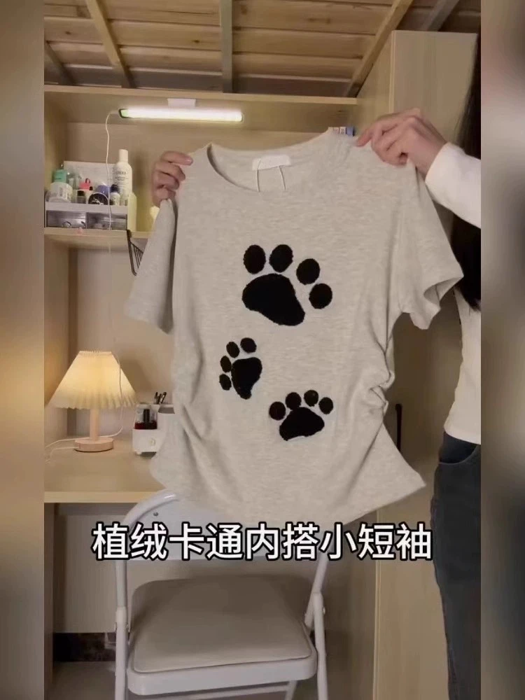 5638刺绣短袖T恤女正肩2025年夏季掐腰设计感短款修身别致小上衣