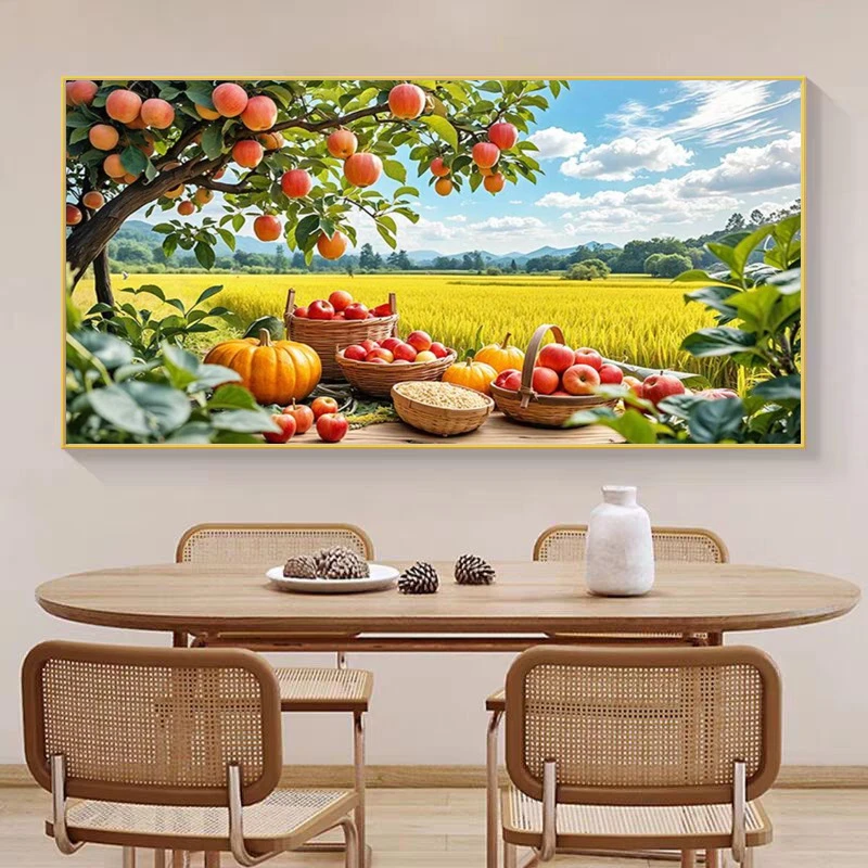 吉祥图五谷丰熟万事顺遂装饰画饭店餐厅小麦壁画葡萄稻田有框挂画