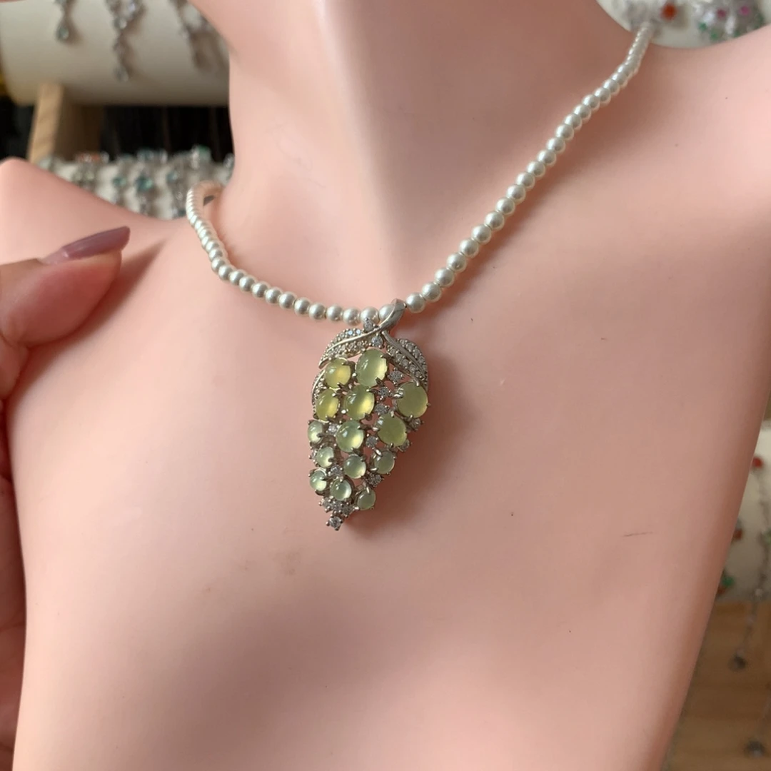 翡翠银S925镶嵌耳饰吊坠