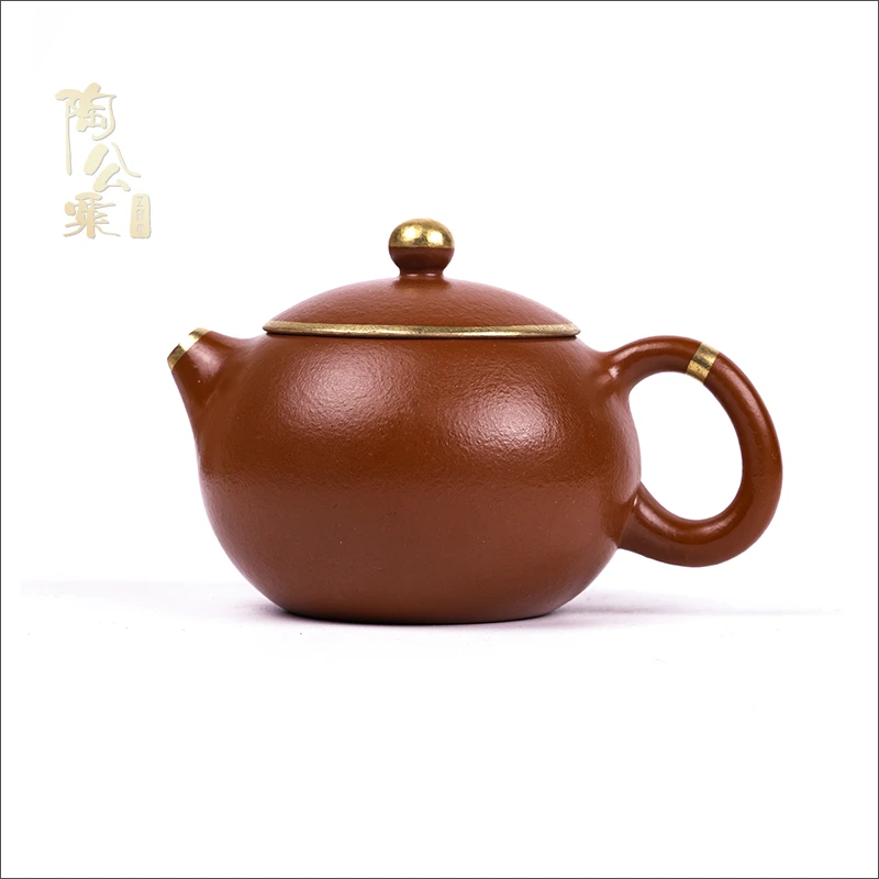 陶公粟原矿小煤窑朱泥《西施》200cc描金内推手制精美紫砂壶