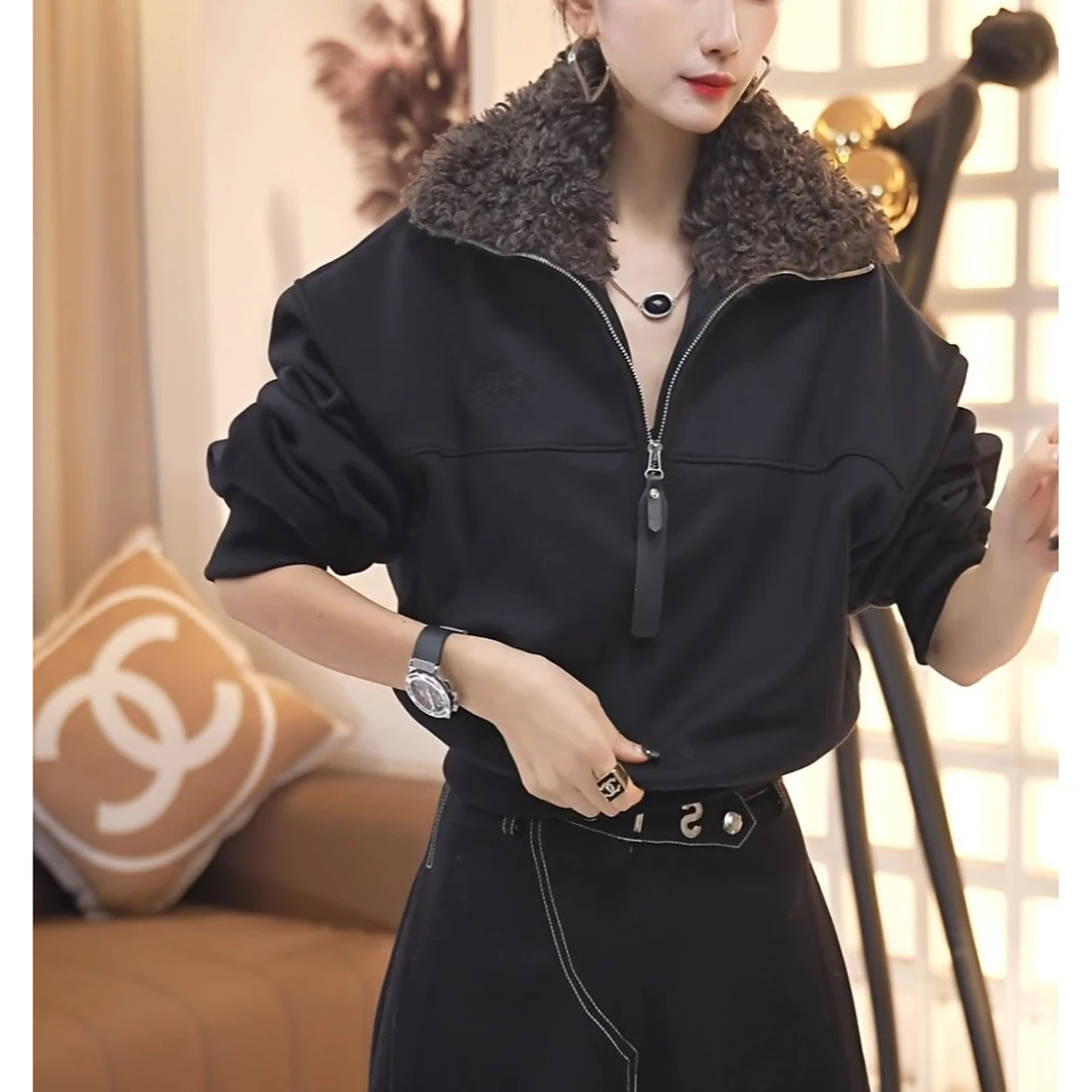 2025秋冬季新款毛领设计感休闲卫衣小衫时尚洋气加绒保暖显瘦上衣