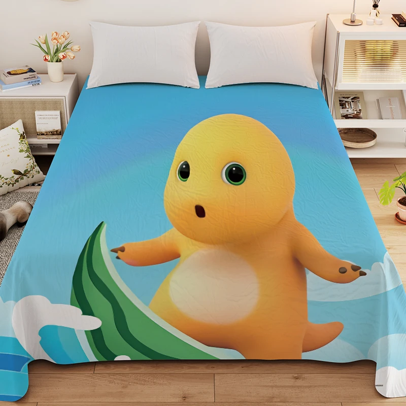 可爱小奶龙双人床被单儿童学生宿舍小七单人床单四季通用印花垫单