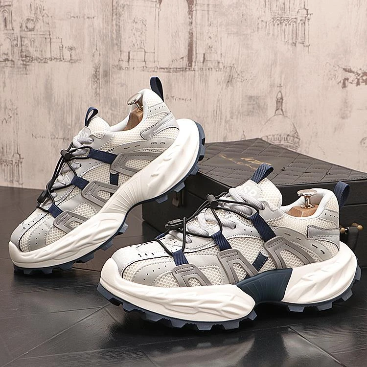 纪诗哲新款增高网面鞋户外运动休闲老爹鞋厚底时尚跑鞋减震潮男鞋