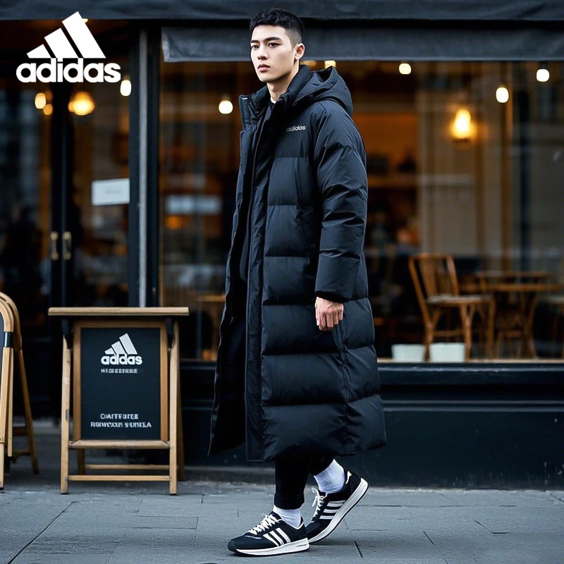 阿迪达斯长款羽绒服男女同款24秋季新款连帽加厚保暖外套JW1686