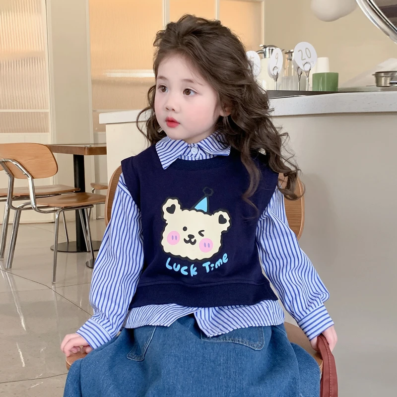 女童马甲衬衫套装洋气时髦春秋儿童小女孩女宝春款两件套小童衣服