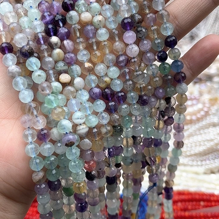 未镶嵌玛瑙/玉髓珠宝半成品一条6mm左右彩萤石刻面