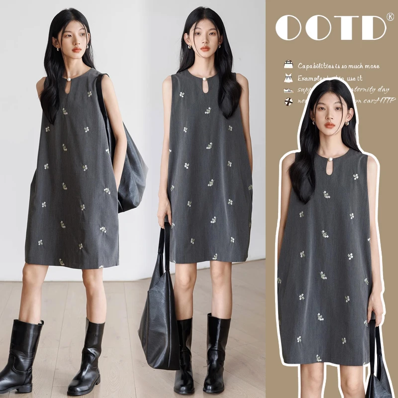 现货 孕妇装夏季法式碎花刺绣背心连衣裙设计感重工宽松短裙