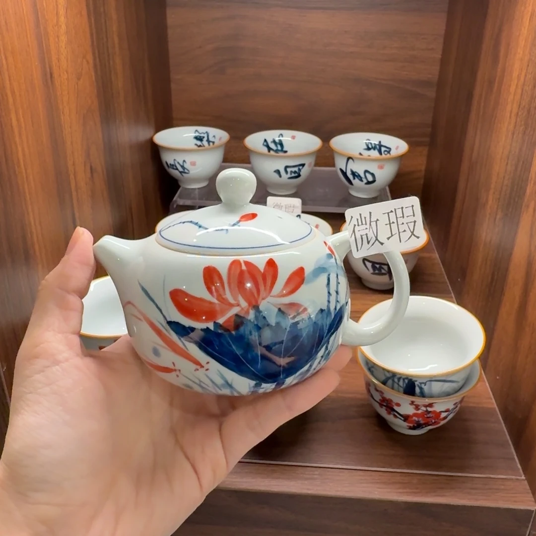 釉下手绘茶具微瑕