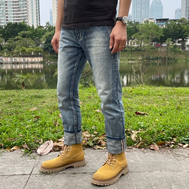 男款复古蓝修身小直筒(长裤)牛仔裤水洗百搭潮流牛仔裤男-101
