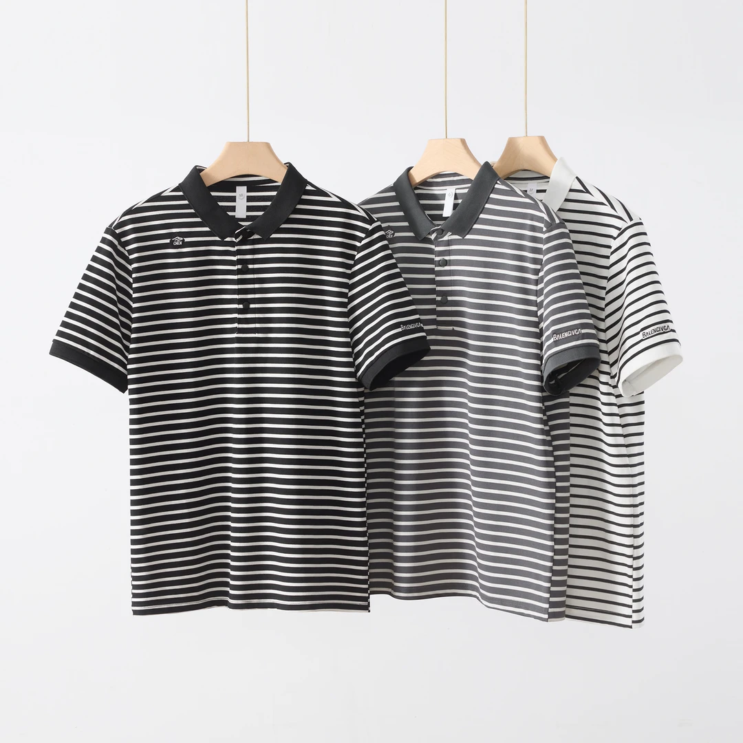 2025夏新款条纹翻领短袖男款polo衫休闲t恤男春夏季爆款男士百搭