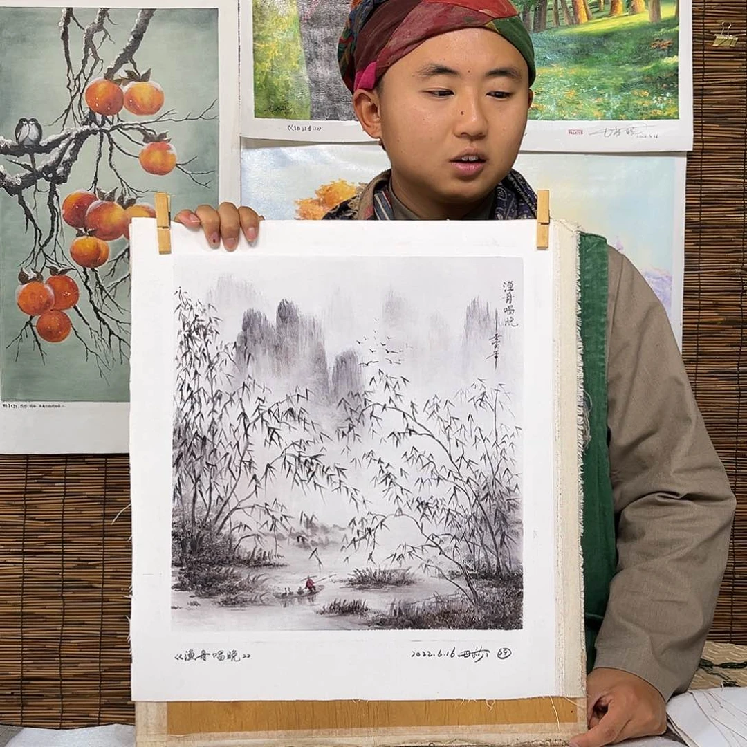 油画行路人小院绘画作品竞拍