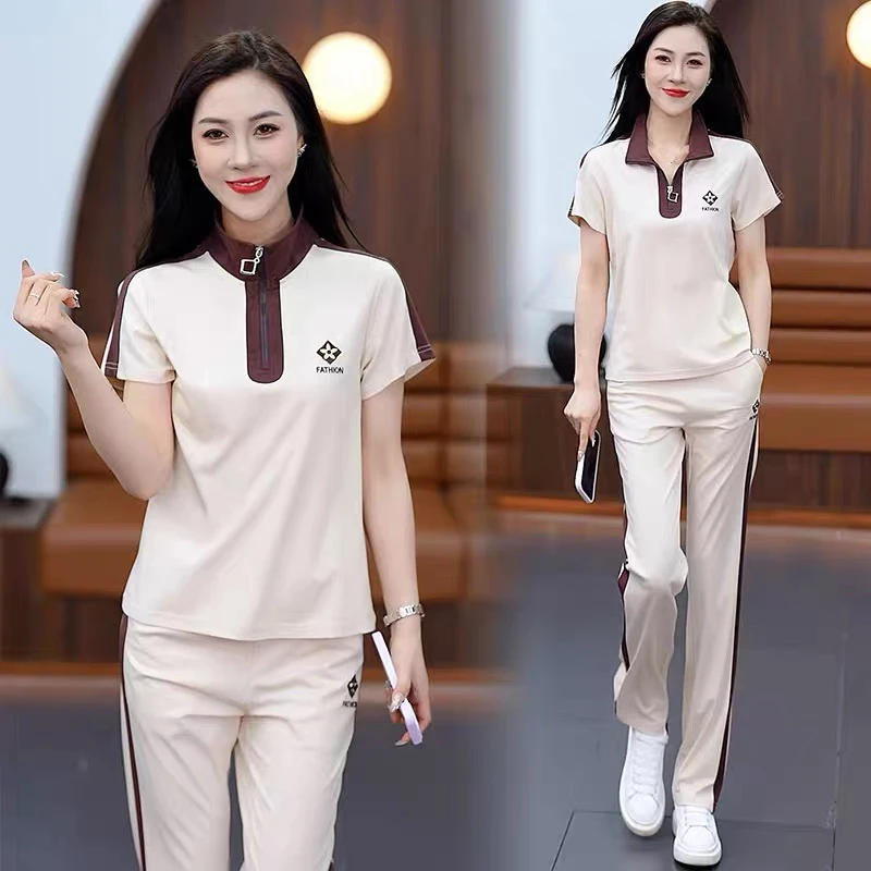 休闲运动套装女士韩版运动服休闲polo长裤百搭显瘦大码宽松网红