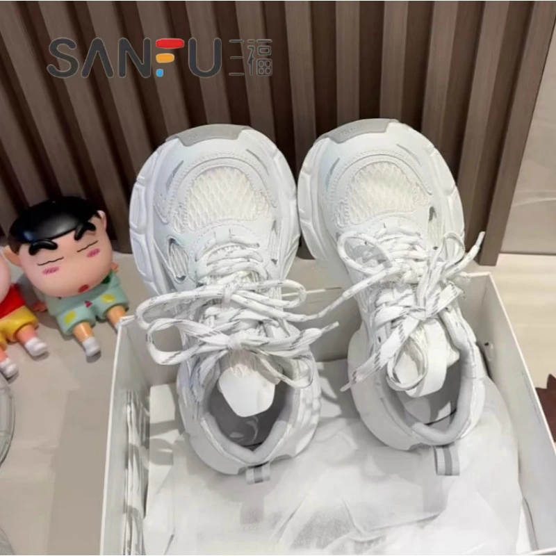 爆款5CM增高~赵露思同款老爹鞋女2025新款单网透气厚底休闲运动鞋