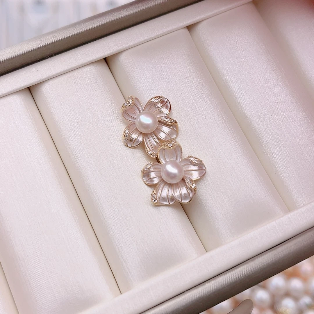 耳饰银S925镶嵌淡水珍珠