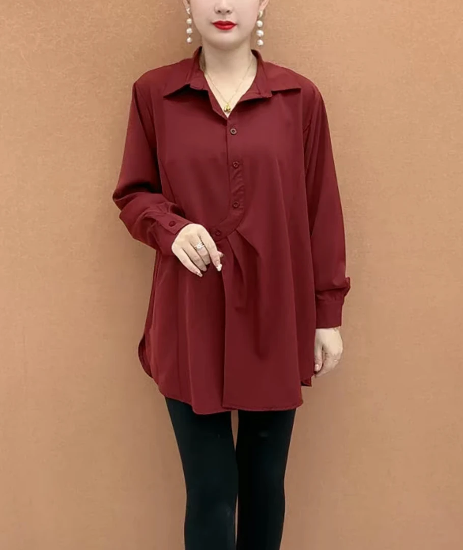 大码早春新款时尚气质中老年遮肚宽松洋气显瘦中长款长袖大衫