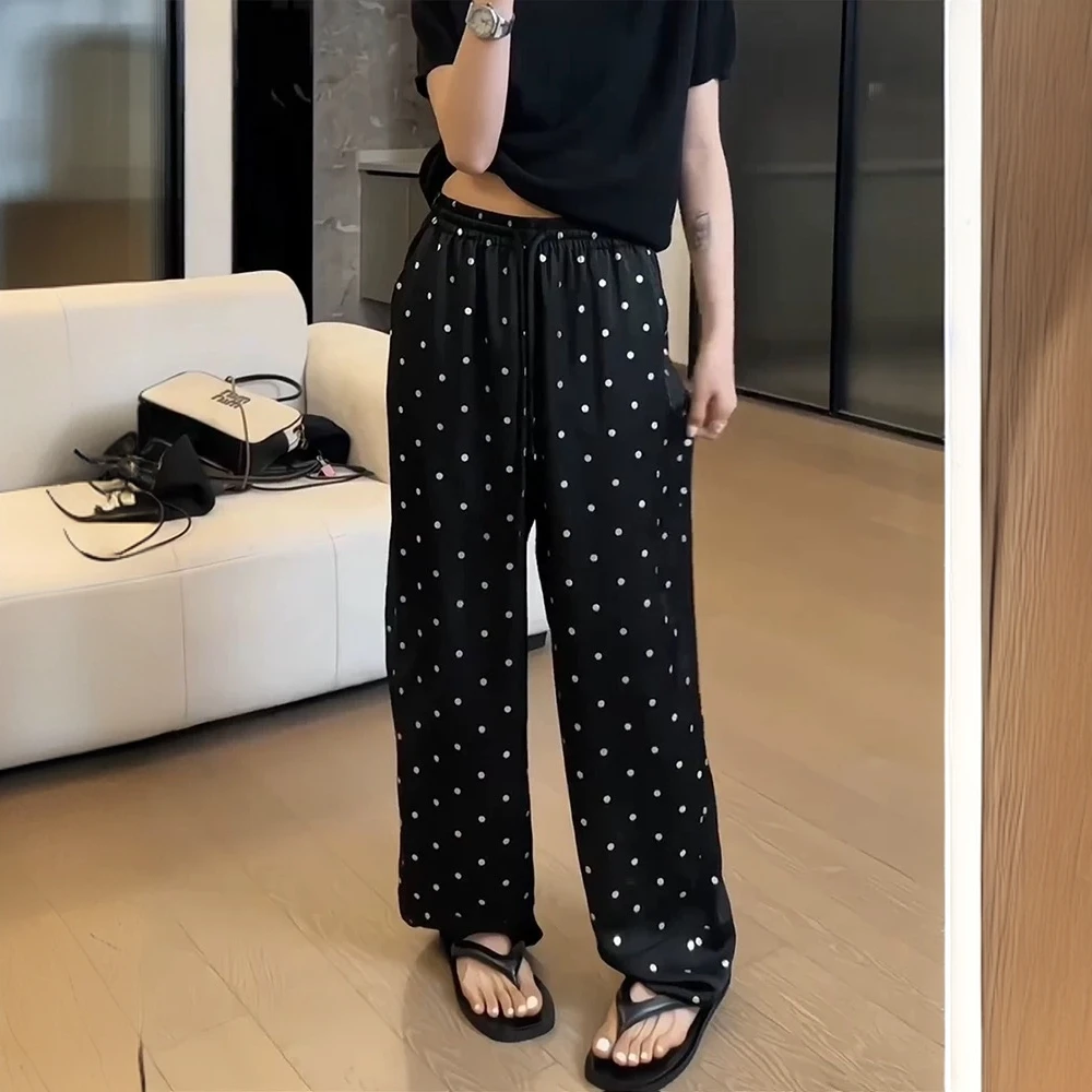 波点弯刀裤窄版阔腿裤女款爆款2024新款夏垂感大码休闲直筒裤