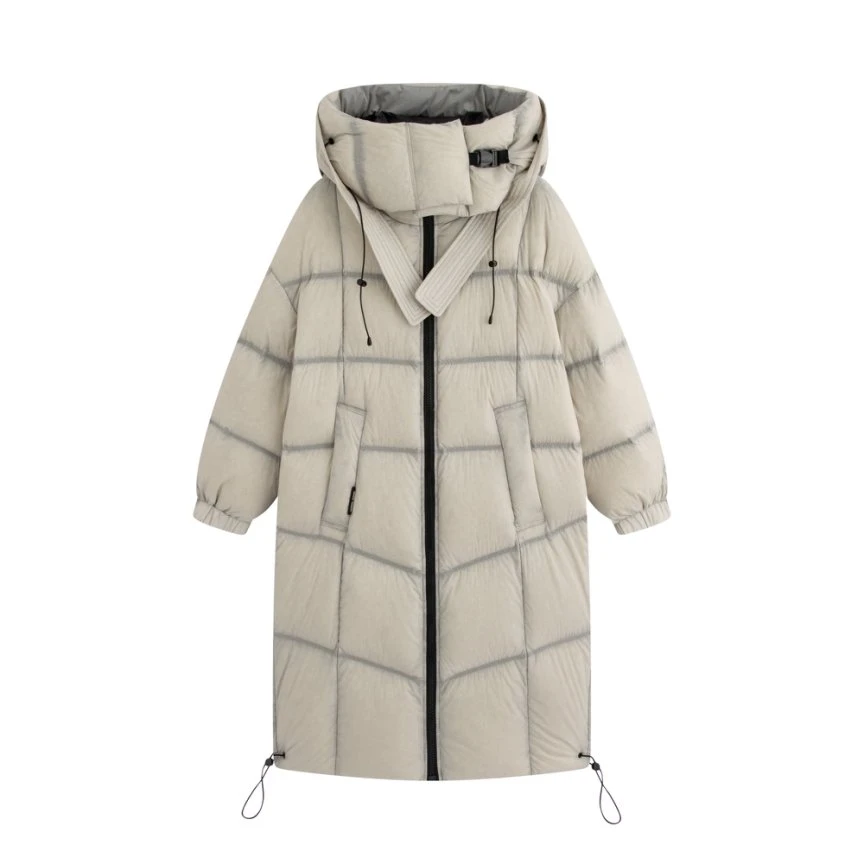 【脏脏包】摩登街区！透色款95白鸭绒连帽过膝长款羽绒服24174