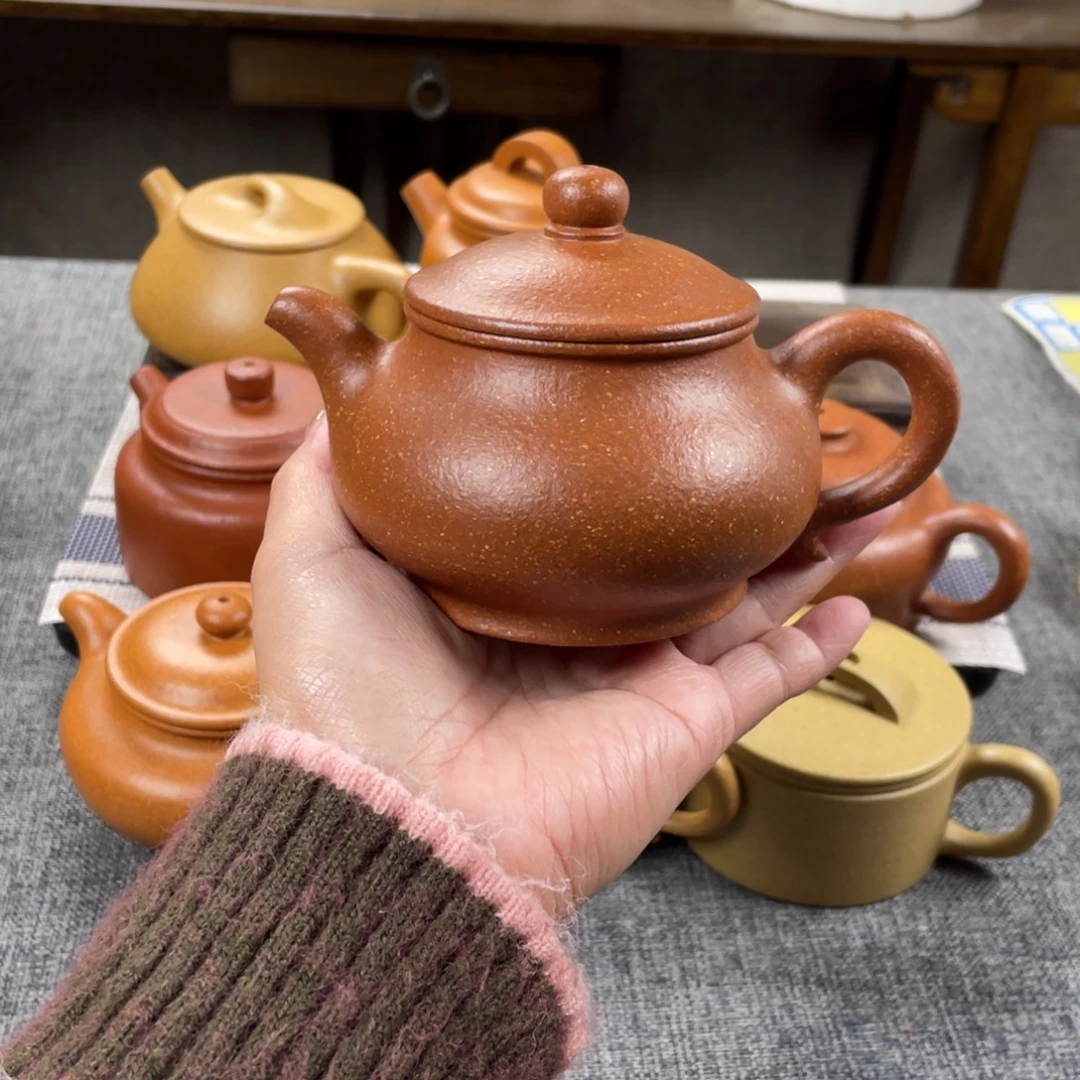 茶壶紫砂红降坡潘壶全手16目220手工泥