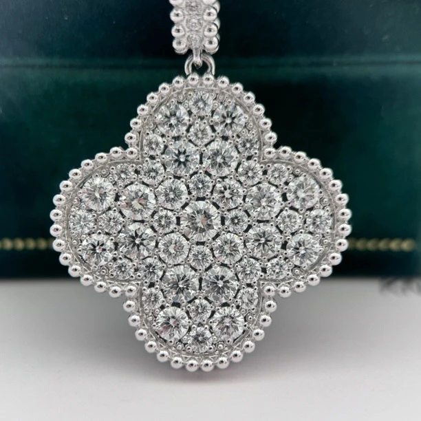 实验室培育钻石大号四叶草18k白金满钻颈链时尚百搭大气