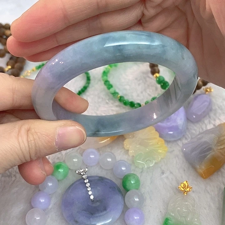 翡翠未镶嵌手镯梦幻蓝紫57