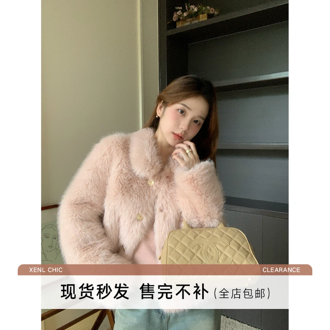 陳文文xenl【初雪降临】翻领麂皮短外套女皮毛一体外套39244MP9426