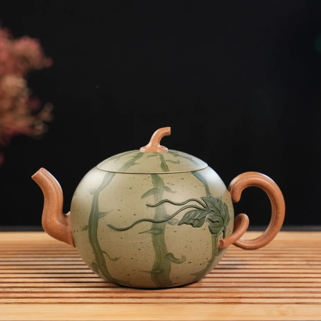 GS24-034   朱红章  宜兴手工紫砂   西瓜壶