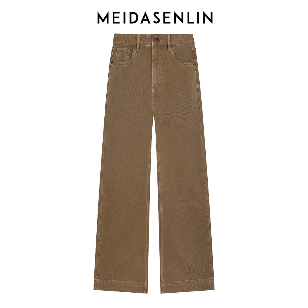 2025【R？3】早秋卡其色无弹阔腿裤牛仔裤女16238
