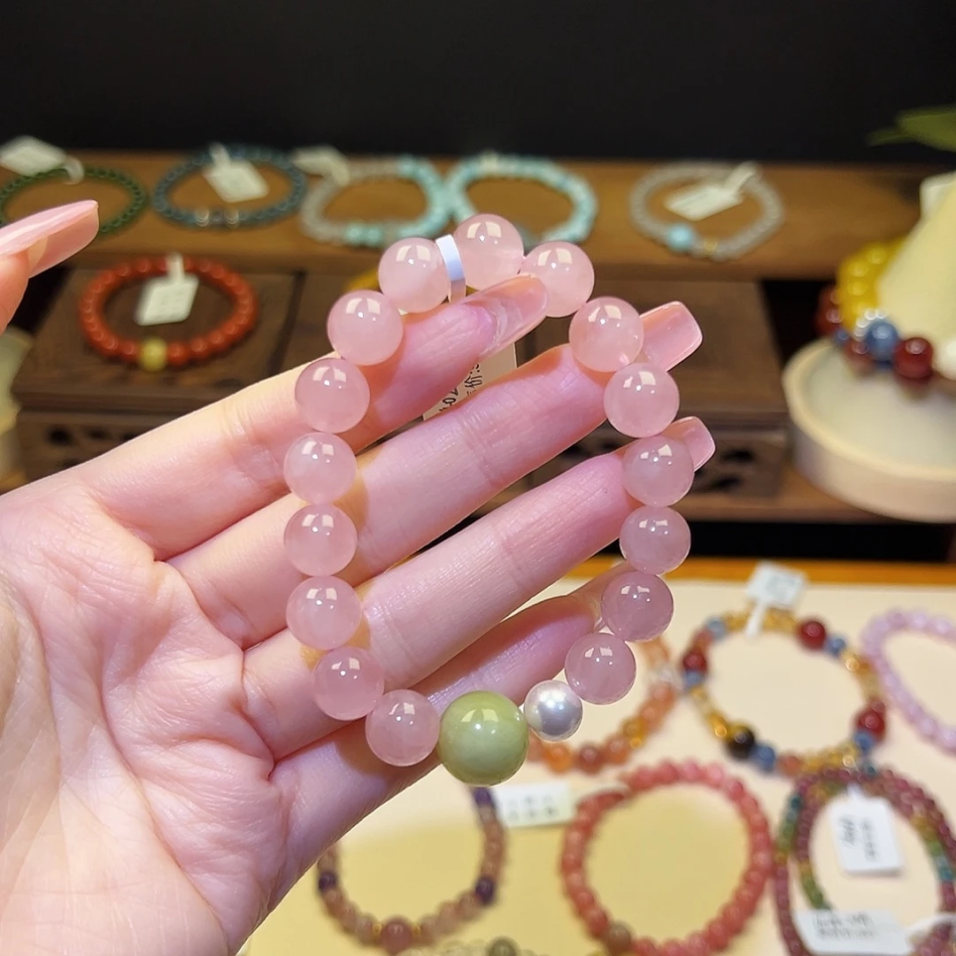 银S925镀金镶嵌手串水晶粉水1402