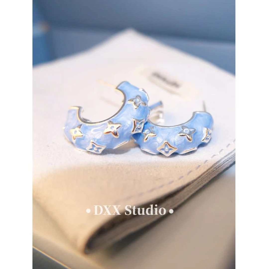 铜合金锆石耳饰 小众设计蓝色系精致耳饰47111