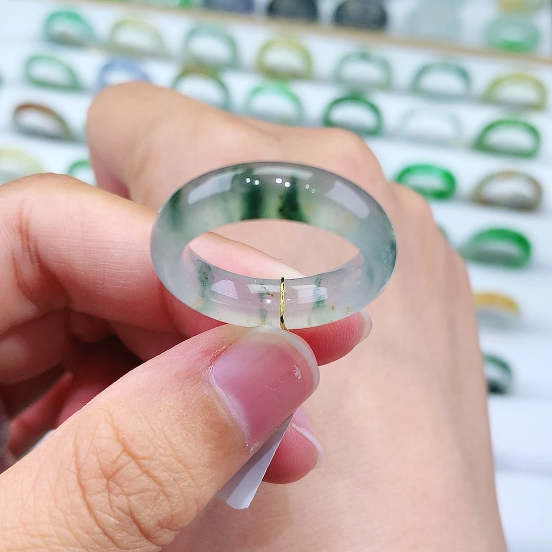 翡翠戒指未镶嵌16号冰润飘花撒金