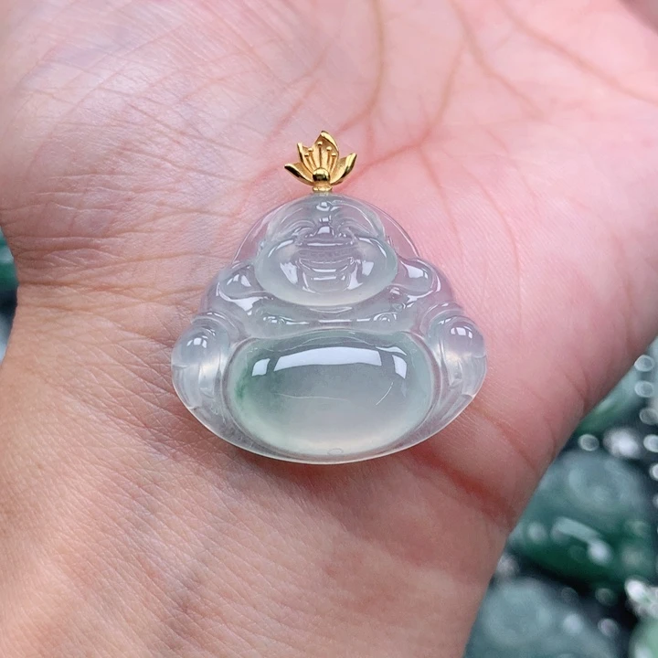 咕***！翡翠18K金镶嵌吊坠(不含链)