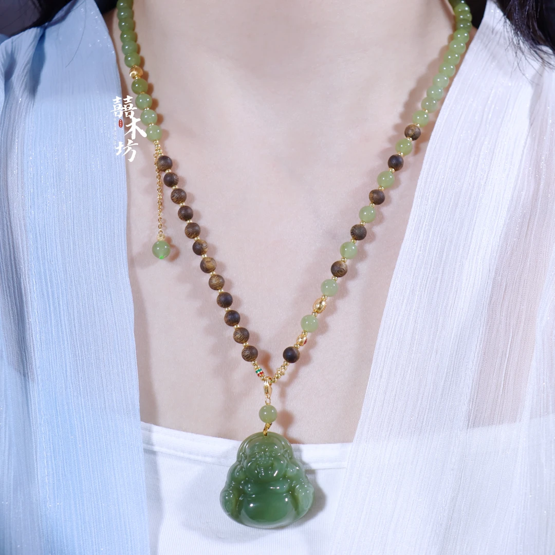 和田玉佛公项链配沉香万能链百搭链毛衣链