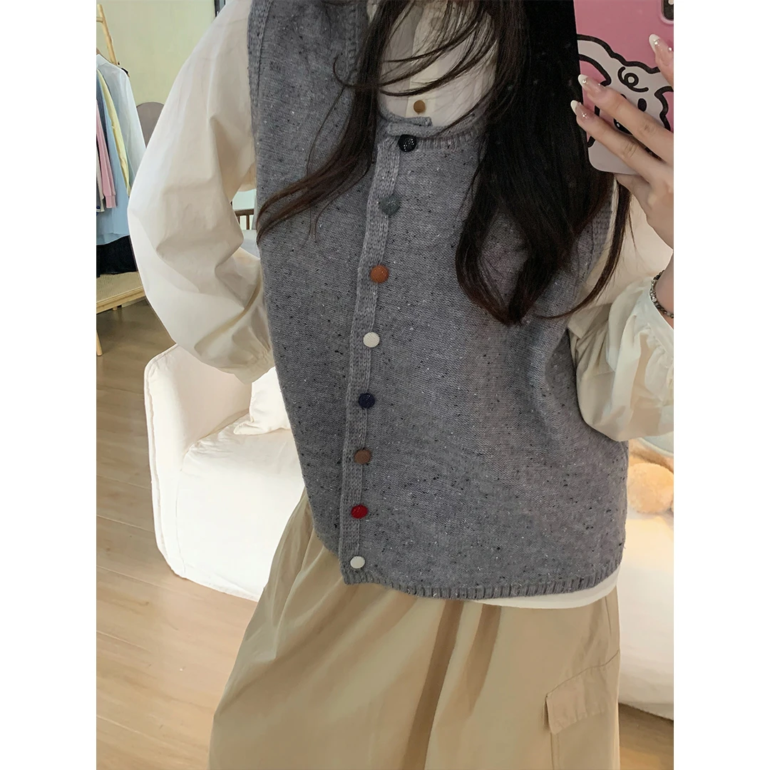 【彩虹豆豆】法式温柔风甜美针织马甲 日常百搭宽松显瘦无袖上衣