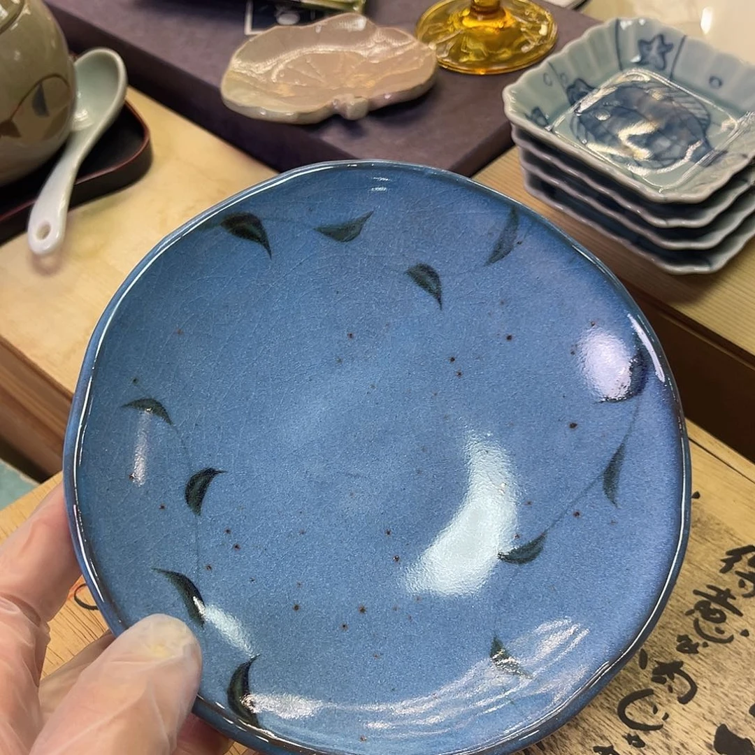 瓷片橘吉蓝釉星星盘26