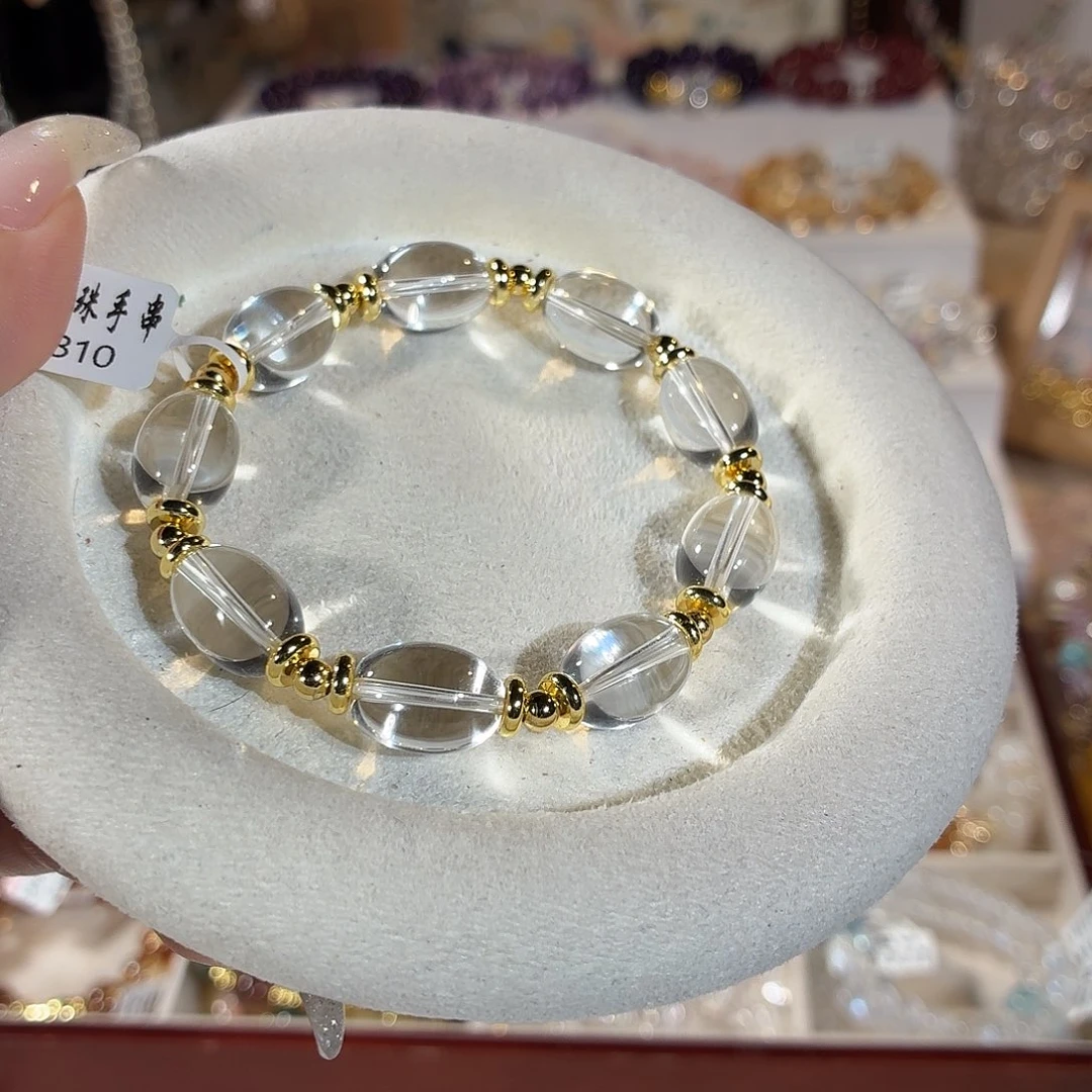 未镶嵌水晶手链全净体白水桶珠设计款10+