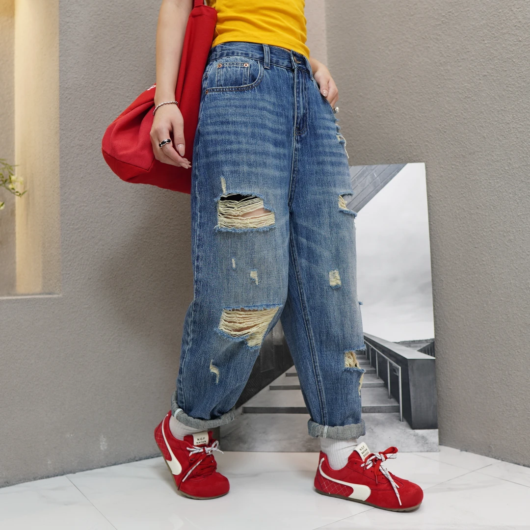 夏季新款9265哈伦老爹裤宽松显瘦百搭女士牛仔裤复古阔腿水洗