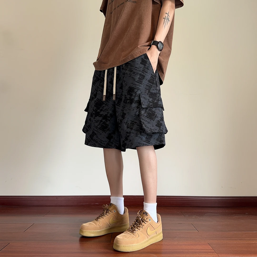 美式扎染工装短裤男款夏季痞帅设计感运动裤子直筒宽松休闲五分裤