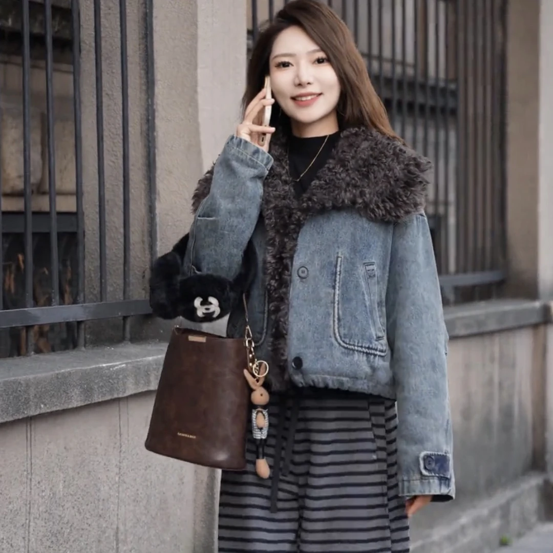 爆款设计感加厚牛仔加棉短外套女2025冬季时尚高级感棉服保暖上衣