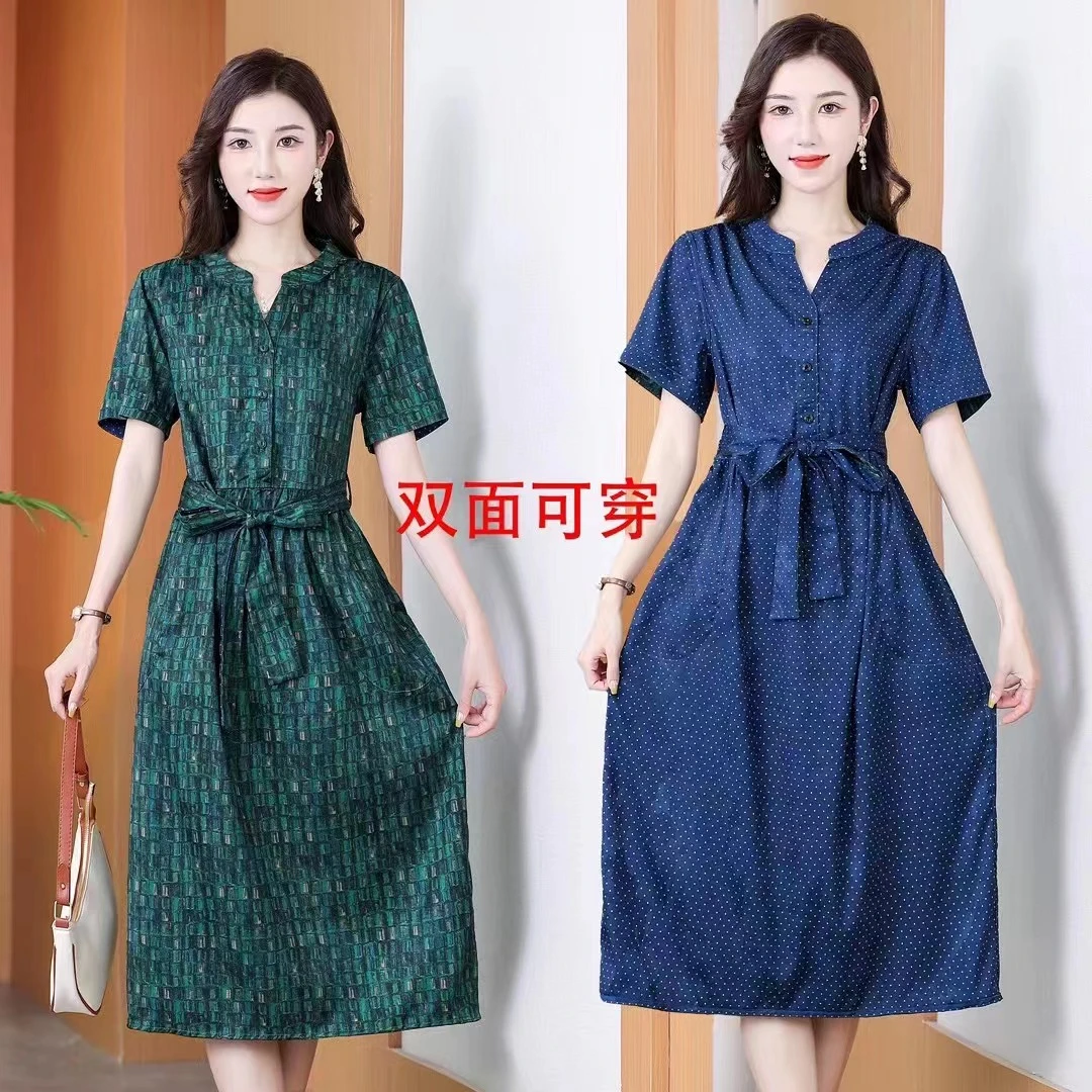 绿宝石双面穿3818桑蚕丝高端连衣裙香云纱气质时尚春夏经典R-L18