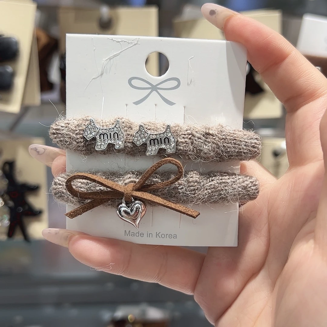 仿珍珠非金属咖色小狗毛线鸭夹