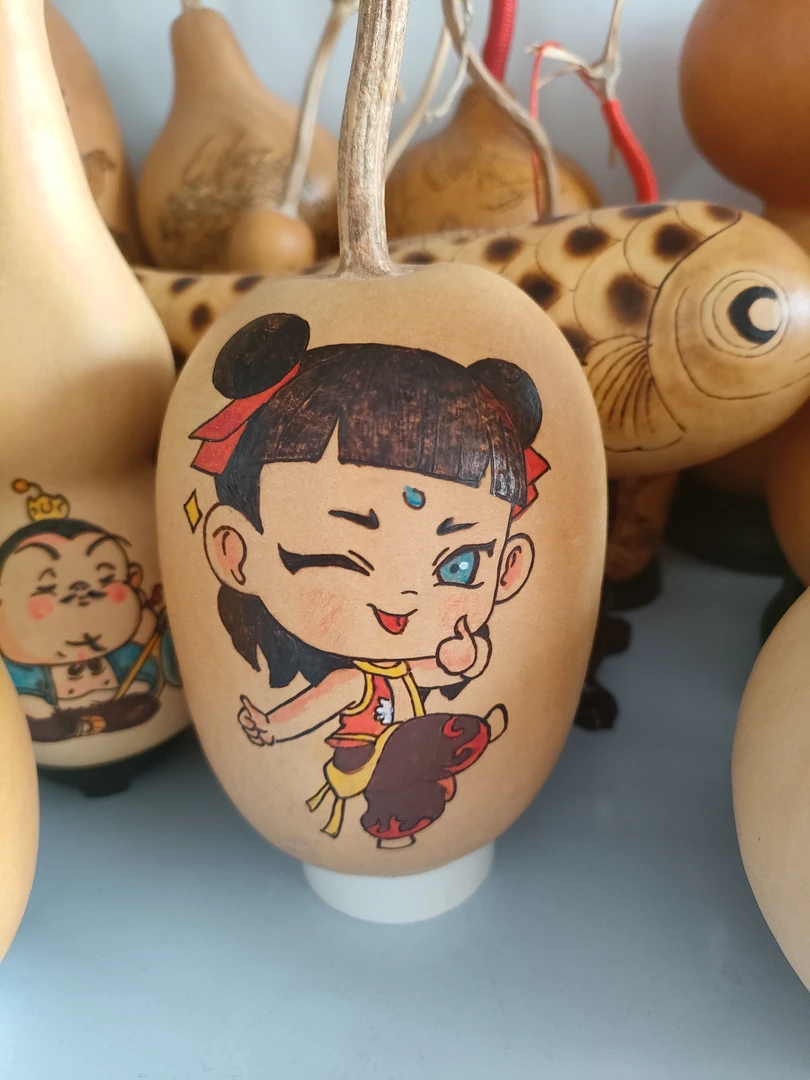纯手工烙画冬瓜葫芦哪吒古风艺术品