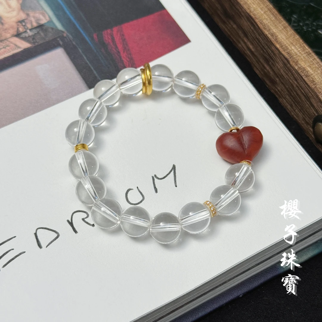 樱子 | 桔里 18K金桃心南红双A白水晶圆珠时尚手串*YZBS2096
