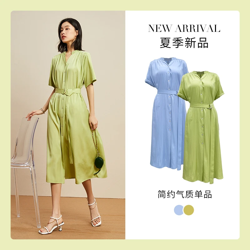 【达人专属】FF仿佛夏季法式气质长款轻薄收腰衬衫连衣裙女FF00790