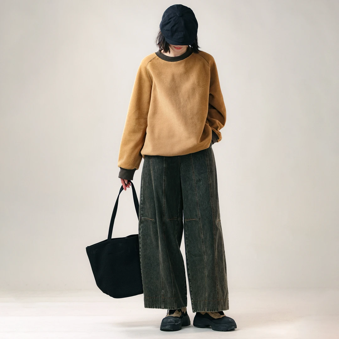 25YHK3D61 防风防寒保暖 全棉复古宽松牛仔裤女长裤秋冬季